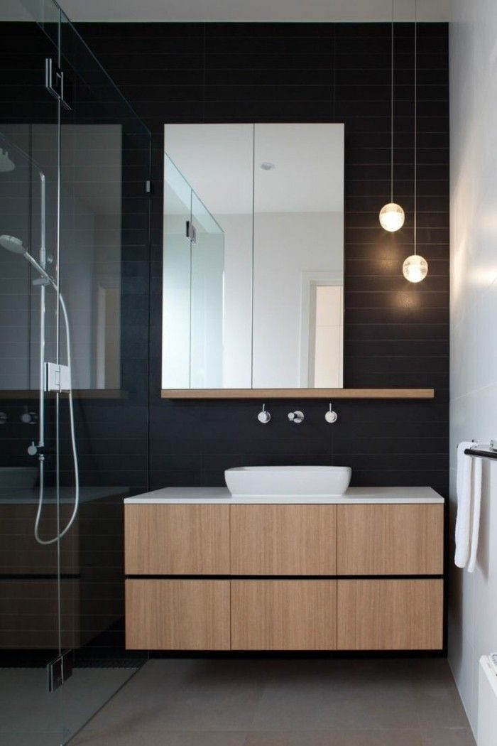 Idée décoration Salle de bain - faience noire salle de bain, faience castorama, sol en beton ...