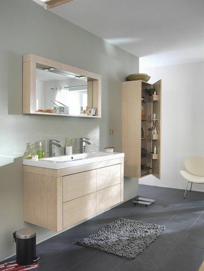 Idée relooking cuisine - salle de bain sol en carrelage gris et meubles