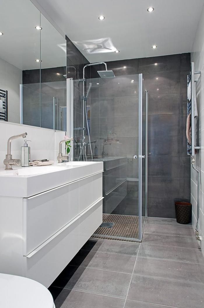Idée décoration Salle de bain - salle de bain scandinave en gris et