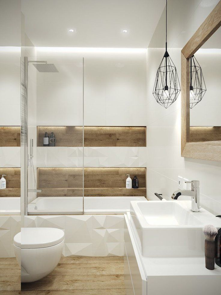 Idée décoration Salle de bain - petite salle de bain moderne bois blanc