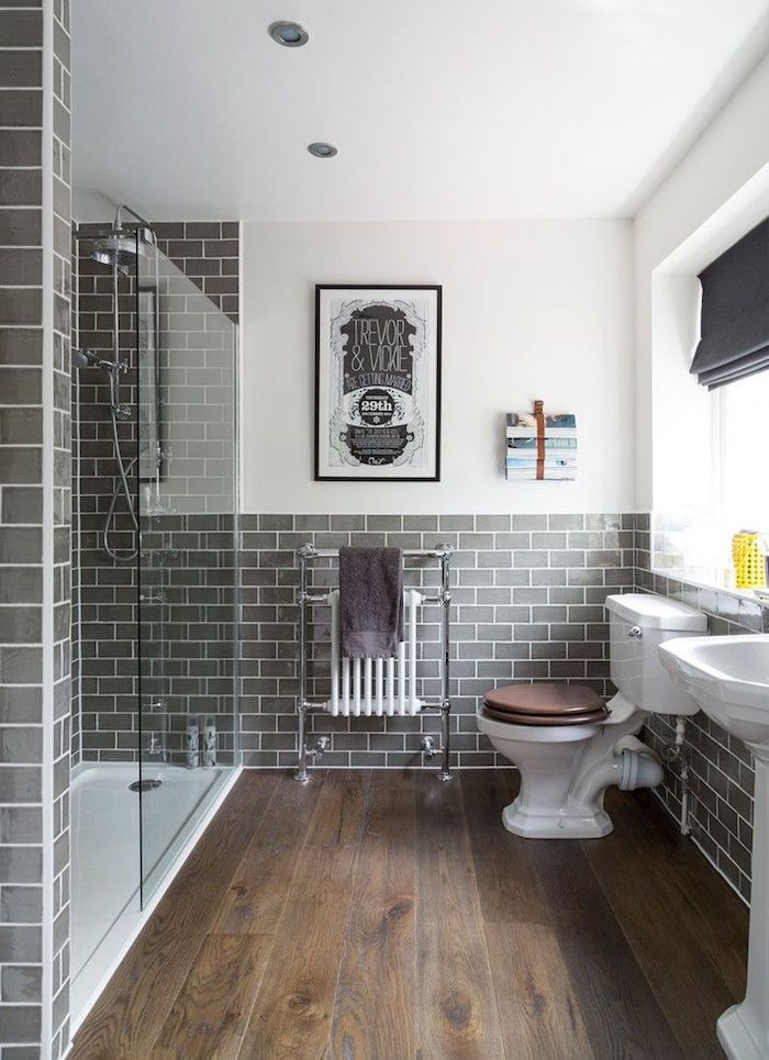 Idée décoration Salle de bain - salle de bain grise avec douche